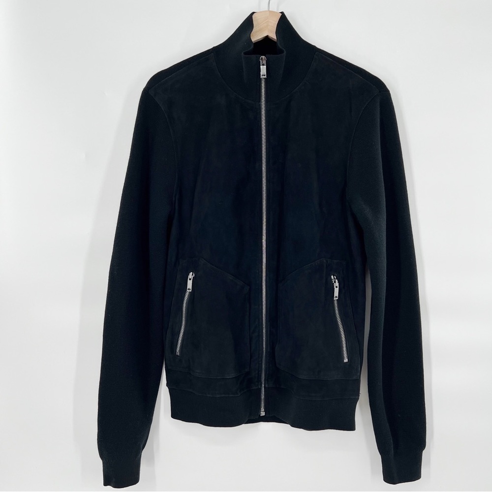 REISS black bomber jacket with suede panel